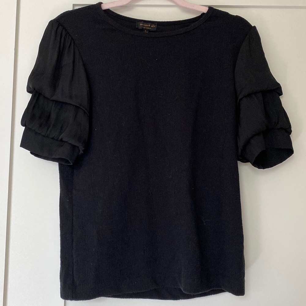 Anthropologie Black Ruffle Sleeve Top